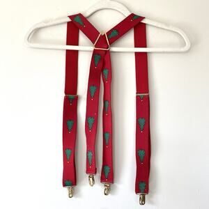 Vintage CAS West Germany Mens Suspenders Elastic Red Christmas Tree